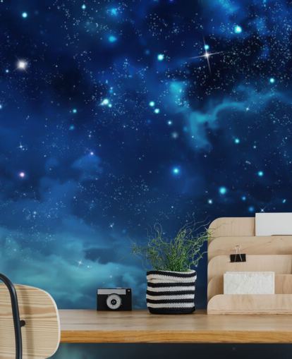 papier peint mural bleu foncé sur le ciel nocturne appelé Beautiful Nightly Sky pour les chambres