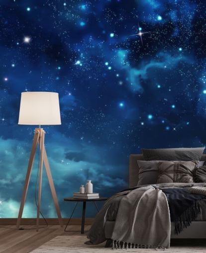 mural de papel pintado de cielo nocturno azul oscuro llamado Beautiful Nightly Sky para dormitorios mural de papel pintado de cielo nocturno azul oscuro llamado Beautiful Nightly Sky para dormitorios