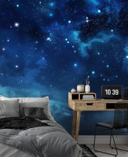 mural de papel de parede de céu noturno azul escuro chamado Beautiful Nightly Sky para quartos