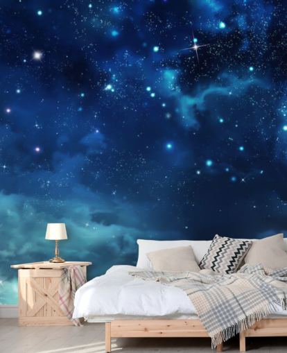 carta da parati murale con cielo notturno blu scuro chiamato Beautiful Nightly Sky per camere da letto