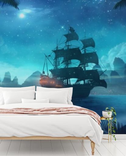 carta da parati blu spiaggia di notte