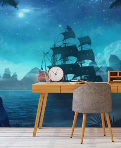 blå strand om natten tapet