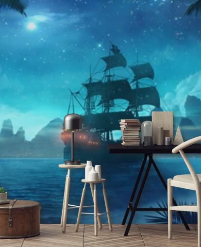 carta da parati blu spiaggia di notte