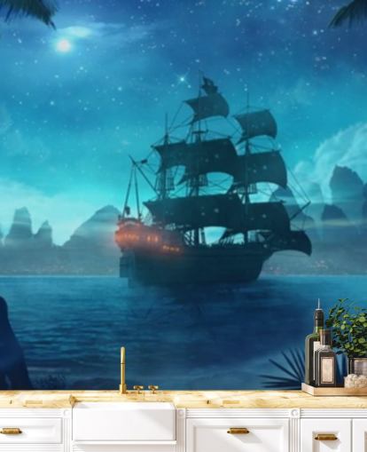 papel de parede azul praia à noite