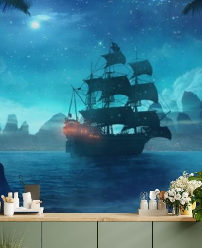 blauer Strand bei Nacht Tapete