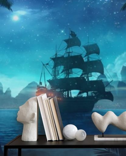 carta da parati blu spiaggia di notte