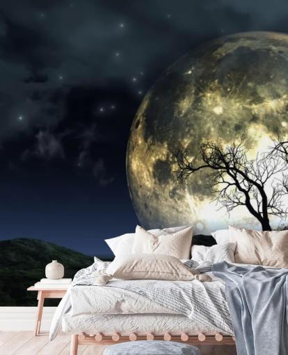 Glødende Moon Bak Tre Bakgrunn