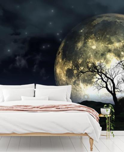 Glødende Moon Bak Tre Bakgrunn Glødende Moon Bak Tre Bakgrunn