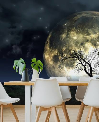 Fond d'écran Lune Brillante Derrière Arbre