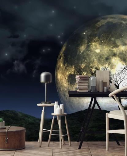 Glowing Moon Behind Tree Wallpaper