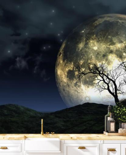 Glødende Moon Bak Tre Bakgrunn