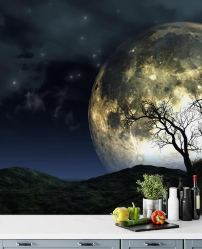 Glowing Moon Behind Tree Wallpaper