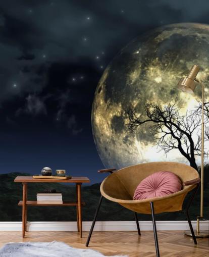 Glowing Moon Behind Tree Wallpaper