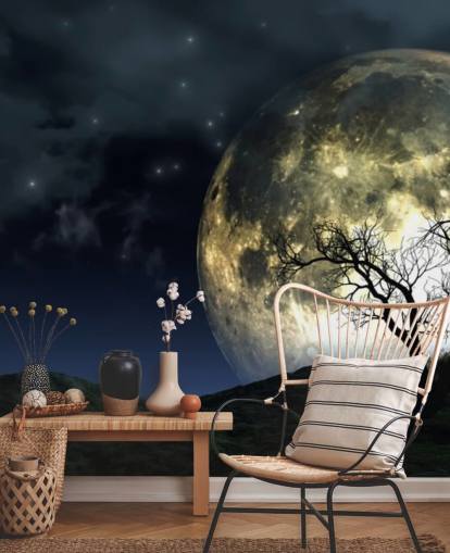 Glowing Moon Behind Tree Wallpaper