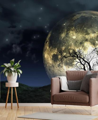 Fond d'écran Lune Brillante Derrière Arbre Fond d'écran Lune Brillante Derrière Arbre