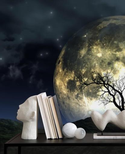 Glowing Moon Behind Tree Wallpaper