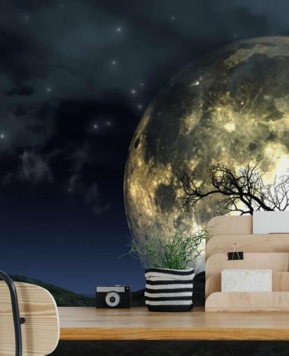 Fond d'écran Lune Brillante Derrière Arbre