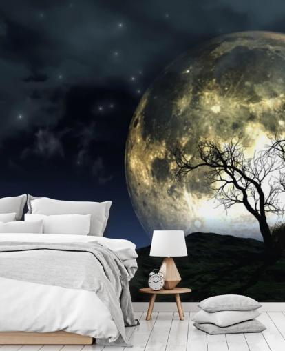 Lua brilhante atrás do papel de parede da árvore Lua brilhante atrás do papel de parede da árvore