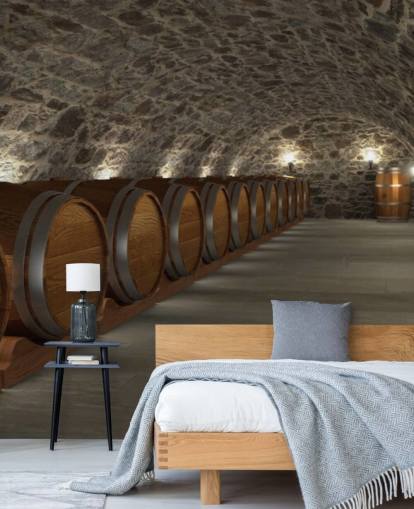 brunt og grått 3d vinkjeller tapet veggmaleri kalt Cave à Vin for kjellere og kjøkken