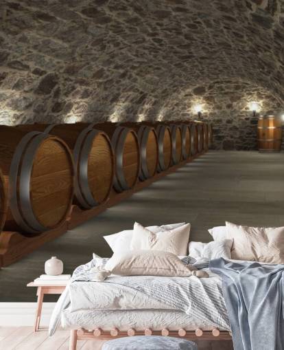 brown and gray 3d wine cellar wallpaper mural called Cave à Vin for cellars and kitchens