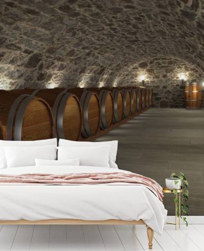 mural de papel pintado de bodega en 3D marrón y gris llamado Cave à Vin para bodegas y cocinas