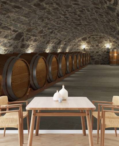 brown and grey 3d wine cellar wallpaper mural called Cave à Vin for cellars and kitchens