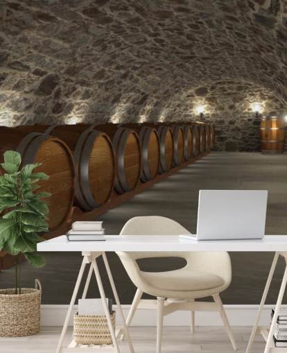 mural de papel pintado de bodega en 3D marrón y gris llamado Cave à Vin para bodegas y cocinas