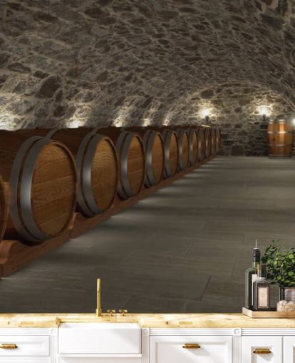 brun och grå 3d vinkällare tapetväggmålning kallad Cave à Vin för källare och kök brun och grå 3d vinkällare tapetväggmålning kallad Cave à Vin för källare och kök