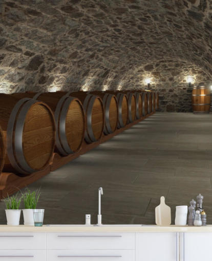 brown and grey 3d wine cellar wallpaper mural called Cave à Vin for cellars and kitchens