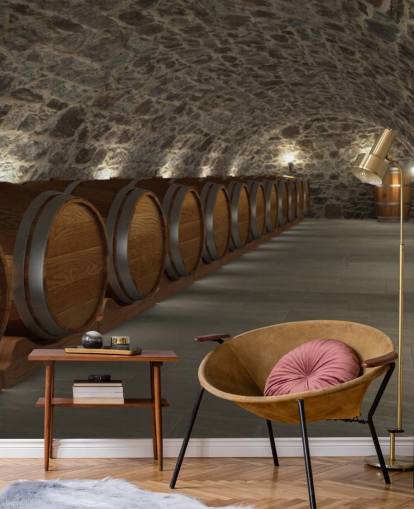 mural de papel pintado de bodega en 3D marrón y gris llamado Cave à Vin para bodegas y cocinas mural de papel pintado de bodega en 3D marrón y gris llamado Cave à Vin para bodegas y cocinas