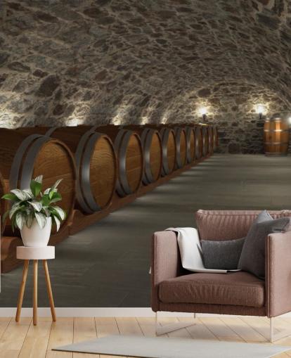 mural de papel pintado de bodega en 3D marrón y gris llamado Cave à Vin para bodegas y cocinas