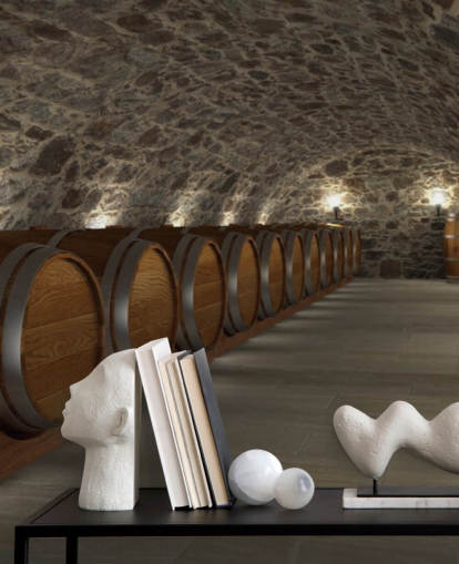 ruskea ja harmaa 3d viinikellarin taustakuvamaalaus nimeltä Cave à Vin kellareihin ja keittiöihin