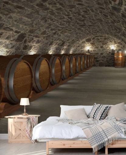 brunt og grått 3d vinkjeller tapet veggmaleri kalt Cave à Vin for kjellere og kjøkken