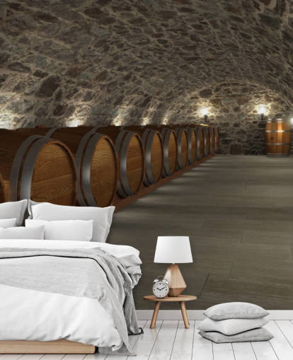 mural de papel pintado de bodega en 3D marrón y gris llamado Cave à Vin para bodegas y cocinas