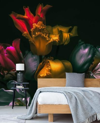 mørkt blomstertapet vægmaleri kaldet Exotic Blooms til soveværelser og stuer mørkt blomstertapet vægmaleri kaldet Exotic Blooms til soveværelser og stuer