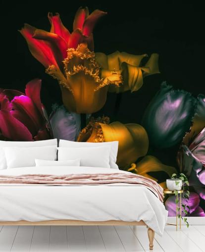 dark floral wallpaper mural called Exotic Blooms for bedrooms and living rooms
