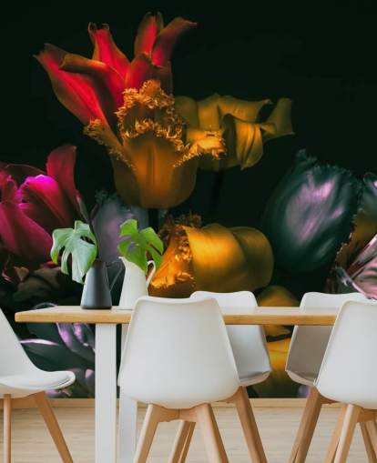 mural de papel de parede floral escuro chamado Exotic Blooms para quartos e salas de estar mural de papel de parede floral escuro chamado Exotic Blooms para quartos e salas de estar