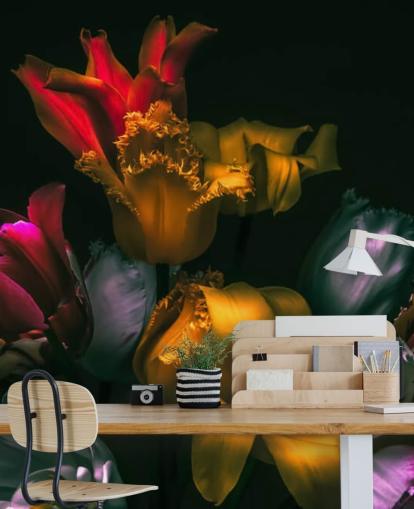 dark floral wallpaper mural called Exotic Blooms for bedrooms and living rooms