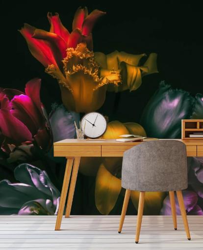 dark floral wallpaper mural called Exotic Blooms for bedrooms and living rooms