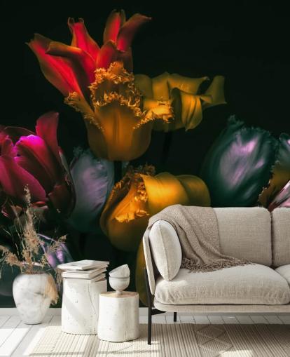 dark floral wallpaper mural called Exotic Blooms for bedrooms and living rooms