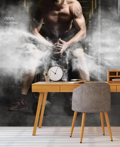 Muscular man workout with kettlebell at gym wallpaper