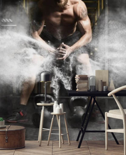 Muscular man workout with kettlebell at gym wallpaper