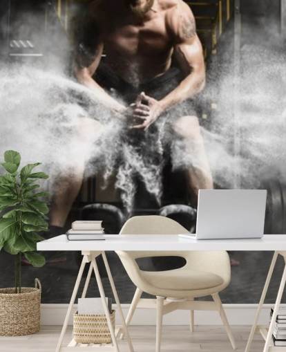 Muscular man workout with kettlebell at gym wallpaper