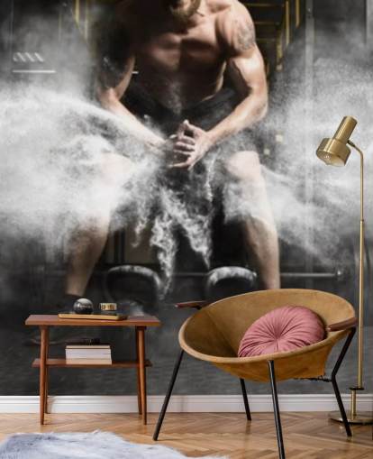 Muscular man workout with kettlebell at gym wallpaper