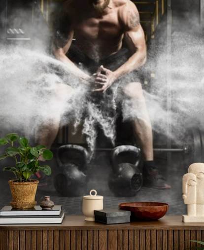 Muscular man workout with kettlebell at gym wallpaper Muscular man workout with kettlebell at gym wallpaper