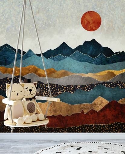 sininen, kulta ja punainen muokattava abstrakti taustakuvamaalaus nimeltä Amber Dusk by SpaceFrog Designs makuuhuoneisiin, kylpyhuoneisiin ja olohuoneisiin sininen, kulta ja punainen muokattava abstrakti taustakuvamaalaus nimeltä Amber Dusk by SpaceFrog Designs makuuhuoneisiin, kylpyhuoneisiin ja olohuoneisiin