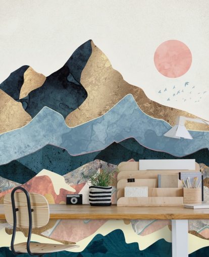 Golden Peaks Muurschildering van SpaceFrog Designs Golden Peaks Muurschildering van SpaceFrog Designs