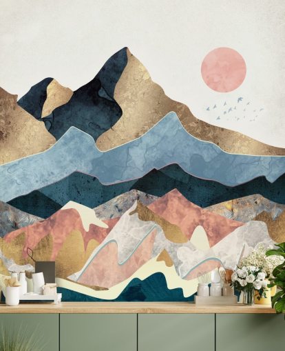 Golden Peaks Muurschildering van SpaceFrog Designs Golden Peaks Muurschildering van SpaceFrog Designs