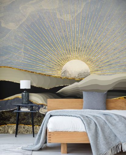 abstrakte Berge und Mond in Metallic-Farben Tapete