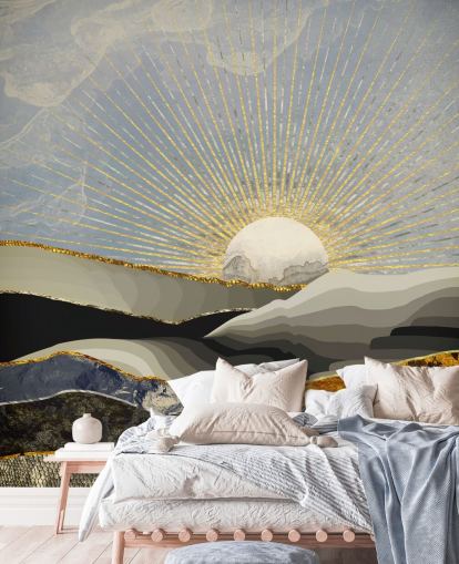 montanhas abstratas e lua em cores metálicas papel de parede montanhas abstratas e lua em cores metálicas papel de parede